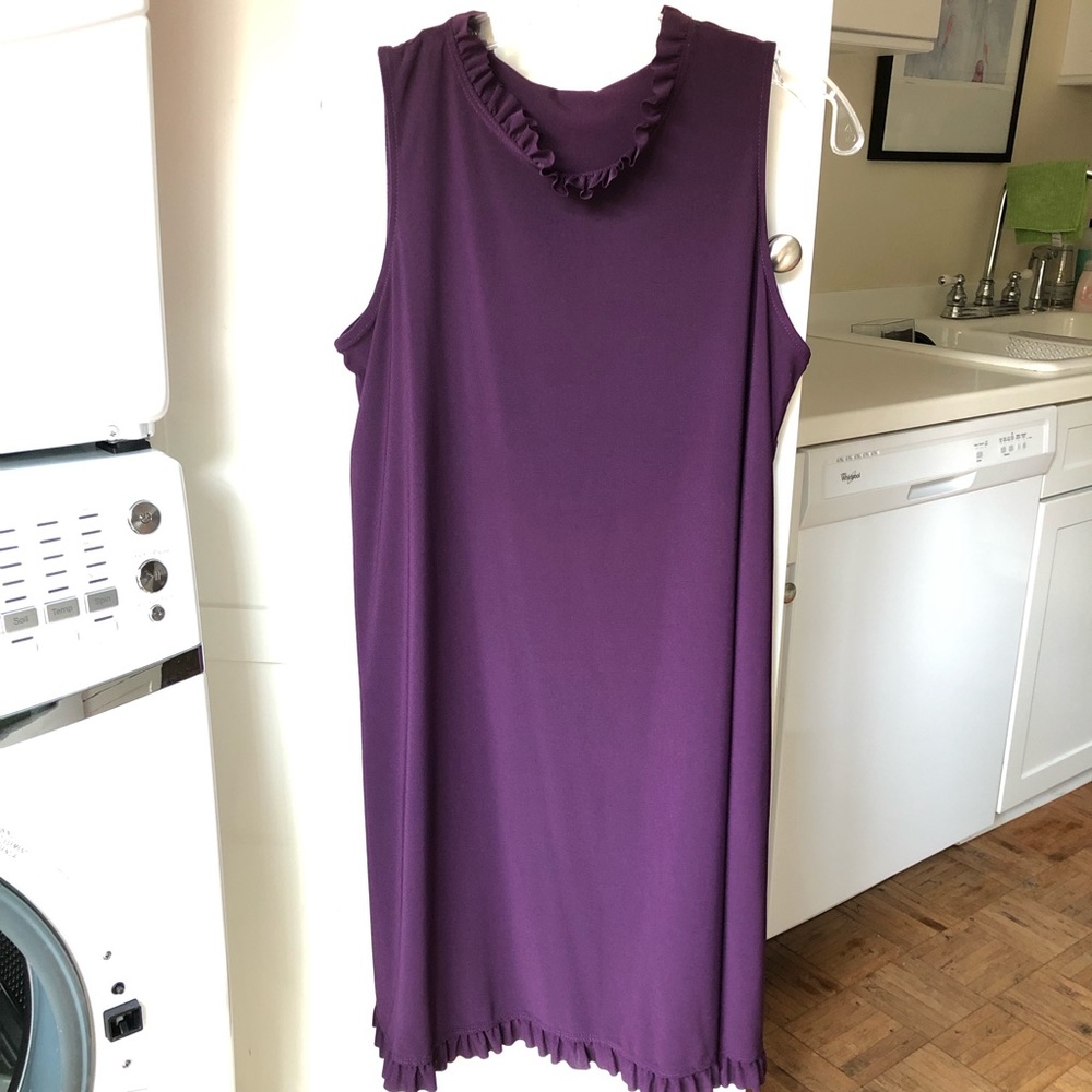 Purple sleeveless dress with ruffle detail
